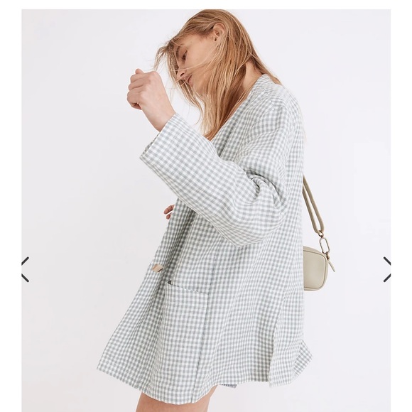Madewell 100% Linen Collarless Blazer in Gingham Check - Picture 10 of 13
